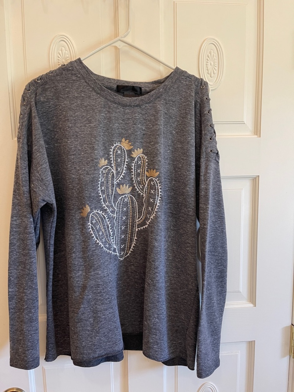 Rock & Roll Cowgirl Gray Cactus Graphic Long Sleeve Sweatshirt